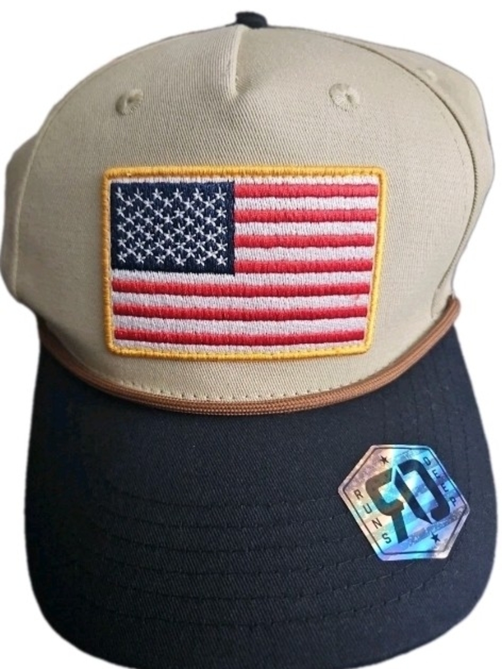 Runs Deep Tactical American Flag Snapback Tan Color Cap